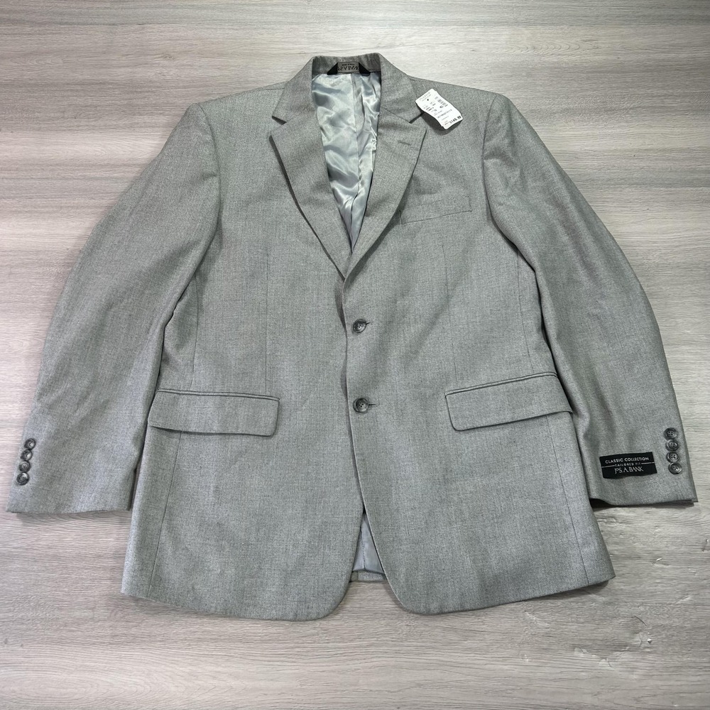 Jos A Bank Blazer Mens 42 Regular Gray Tailored Fit Classic 2 Button Suit Jacket